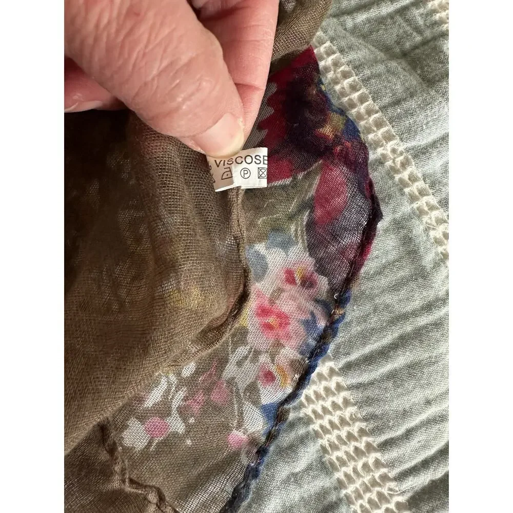 Floral Viscose Scarf Wrap Brown Pink Blue Yellow Flowers